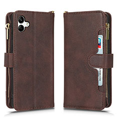Leather Case Stands Flip Cover Holder BY2 for Samsung Galaxy F04 Brown