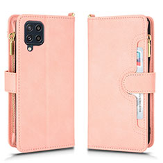 Leather Case Stands Flip Cover Holder BY2 for Samsung Galaxy M22 4G Rose Gold
