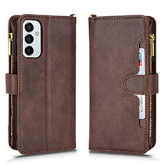 Leather Case Stands Flip Cover Holder BY2 for Samsung Galaxy M23 5G Brown