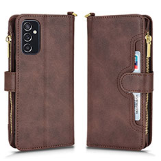 Leather Case Stands Flip Cover Holder BY2 for Samsung Galaxy M52 5G Brown