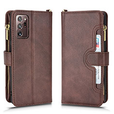 Leather Case Stands Flip Cover Holder BY2 for Samsung Galaxy Note 20 Ultra 5G Brown