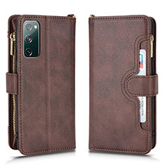 Leather Case Stands Flip Cover Holder BY2 for Samsung Galaxy S20 FE (2022) 5G Brown