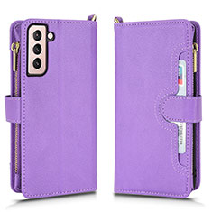 Leather Case Stands Flip Cover Holder BY2 for Samsung Galaxy S22 5G Purple