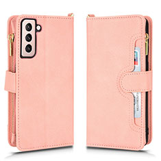 Leather Case Stands Flip Cover Holder BY2 for Samsung Galaxy S22 Plus 5G Rose Gold
