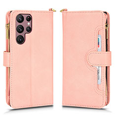 Leather Case Stands Flip Cover Holder BY2 for Samsung Galaxy S23 Ultra 5G Rose Gold