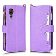 Leather Case Stands Flip Cover Holder BY2 for Samsung Galaxy XCover 5 SM-G525F Purple