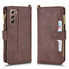 Leather Case Stands Flip Cover Holder BY2 for Samsung Galaxy Z Fold2 5G Brown