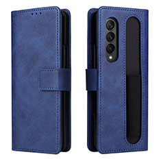 Leather Case Stands Flip Cover Holder BY2 for Samsung Galaxy Z Fold3 5G Blue