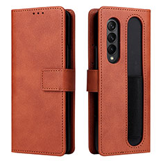 Leather Case Stands Flip Cover Holder BY2 for Samsung Galaxy Z Fold3 5G Brown