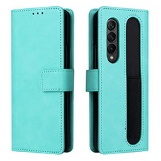Leather Case Stands Flip Cover Holder BY2 for Samsung Galaxy Z Fold3 5G Cyan