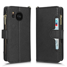 Leather Case Stands Flip Cover Holder BY2 for Sharp Aquos Sense7 Black