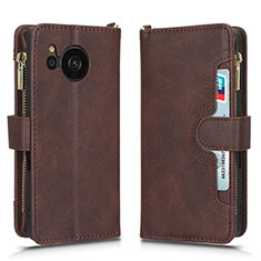 Leather Case Stands Flip Cover Holder BY2 for Sharp Aquos Sense7 Brown