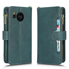 Leather Case Stands Flip Cover Holder BY2 for Sharp Aquos Sense7 Green