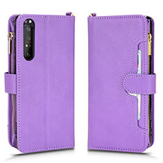 Leather Case Stands Flip Cover Holder BY2 for Sony Xperia 1 II Purple