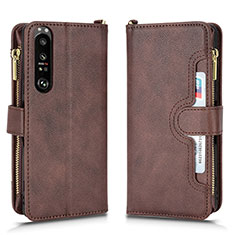 Leather Case Stands Flip Cover Holder BY2 for Sony Xperia 1 III Brown