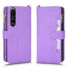 Leather Case Stands Flip Cover Holder BY2 for Sony Xperia 1 III Rose Gold