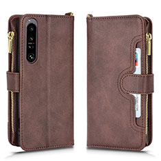 Leather Case Stands Flip Cover Holder BY2 for Sony Xperia 1 IV SO-51C Brown