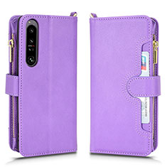Leather Case Stands Flip Cover Holder BY2 for Sony Xperia 1 IV SO-51C Purple