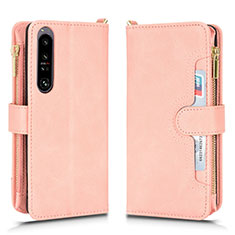 Leather Case Stands Flip Cover Holder BY2 for Sony Xperia 1 IV SO-51C Rose Gold