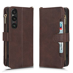 Leather Case Stands Flip Cover Holder BY2 for Sony Xperia 1 V Brown