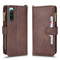Leather Case Stands Flip Cover Holder BY2 for Sony Xperia 10 IV SO-52C Brown