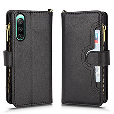Leather Case Stands Flip Cover Holder BY2 for Sony Xperia 10 IV SOG07 Black