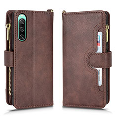 Leather Case Stands Flip Cover Holder BY2 for Sony Xperia 10 V Brown