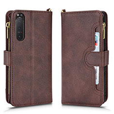 Leather Case Stands Flip Cover Holder BY2 for Sony Xperia 5 II Brown