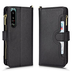 Leather Case Stands Flip Cover Holder BY2 for Sony Xperia 5 III Black