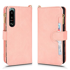 Leather Case Stands Flip Cover Holder BY2 for Sony Xperia 5 III Rose Gold