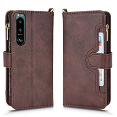 Leather Case Stands Flip Cover Holder BY2 for Sony Xperia 5 III SO-53B Brown
