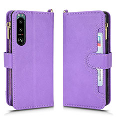 Leather Case Stands Flip Cover Holder BY2 for Sony Xperia 5 III SO-53B Purple