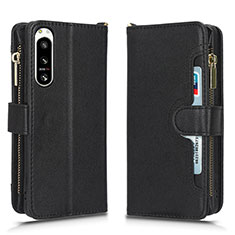 Leather Case Stands Flip Cover Holder BY2 for Sony Xperia 5 IV Black