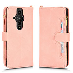 Leather Case Stands Flip Cover Holder BY2 for Sony Xperia PRO-I Rose Gold