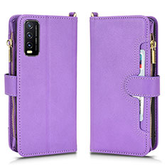 Leather Case Stands Flip Cover Holder BY2 for Vivo Y12s Purple