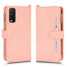 Leather Case Stands Flip Cover Holder BY2 for Vivo Y12s Rose Gold