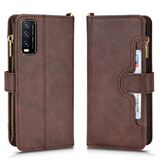 Leather Case Stands Flip Cover Holder BY2 for Vivo Y20 Brown