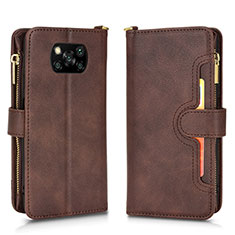 Leather Case Stands Flip Cover Holder BY2 for Xiaomi Poco X3 NFC Brown
