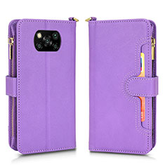 Leather Case Stands Flip Cover Holder BY2 for Xiaomi Poco X3 Pro Purple