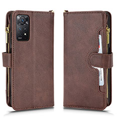 Leather Case Stands Flip Cover Holder BY2 for Xiaomi Redmi Note 11 Pro 4G Brown
