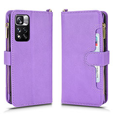 Leather Case Stands Flip Cover Holder BY2 for Xiaomi Redmi Note 11 Pro+ Plus 5G Purple