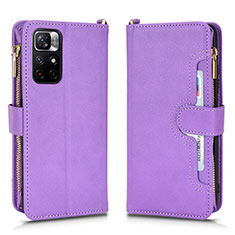 Leather Case Stands Flip Cover Holder BY2 for Xiaomi Redmi Note 11S 5G Purple