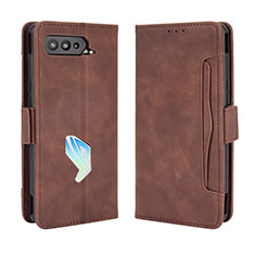 Leather Case Stands Flip Cover Holder BY3 for Asus ROG Phone 5s Brown