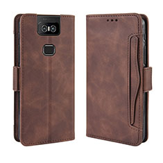Leather Case Stands Flip Cover Holder BY3 for Asus Zenfone 6 ZS630KL Brown