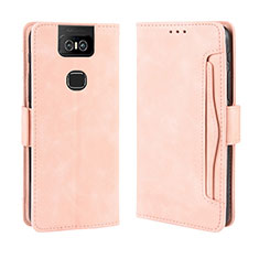 Leather Case Stands Flip Cover Holder BY3 for Asus Zenfone 6 ZS630KL Pink