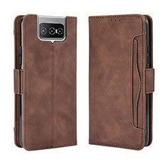 Leather Case Stands Flip Cover Holder BY3 for Asus Zenfone 7 Pro ZS671KS Brown