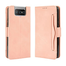 Leather Case Stands Flip Cover Holder BY3 for Asus Zenfone 7 Pro ZS671KS Pink