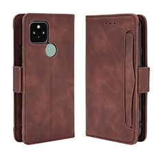 Leather Case Stands Flip Cover Holder BY3 for Google Pixel 5 Brown