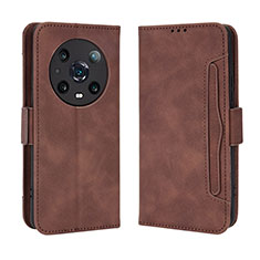Leather Case Stands Flip Cover Holder BY3 for Huawei Honor Magic4 Pro 5G Brown