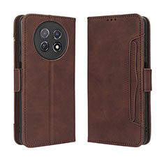 Leather Case Stands Flip Cover Holder BY3 for Huawei Nova Y91 Brown